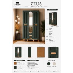 Zeus 3 Kapaklı Aynalı Gardırop