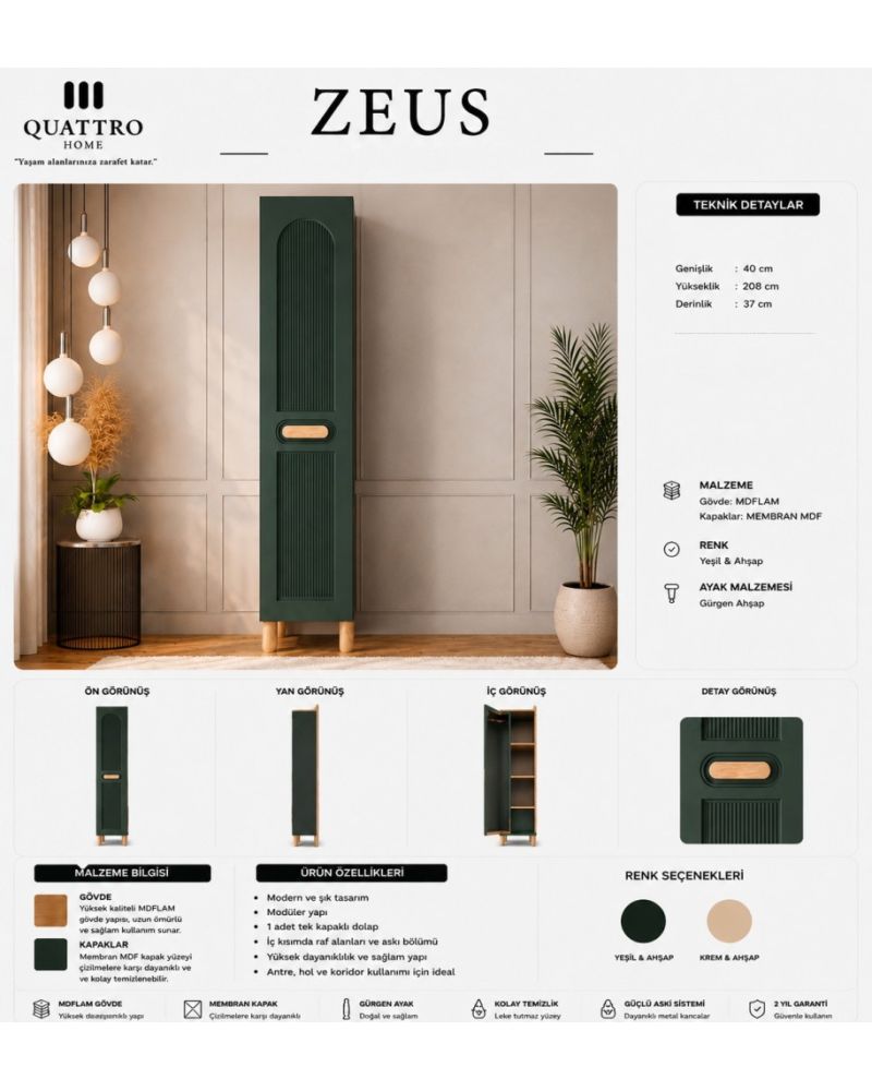 Zeus Tek Kapaklı Portmanto Dolabı