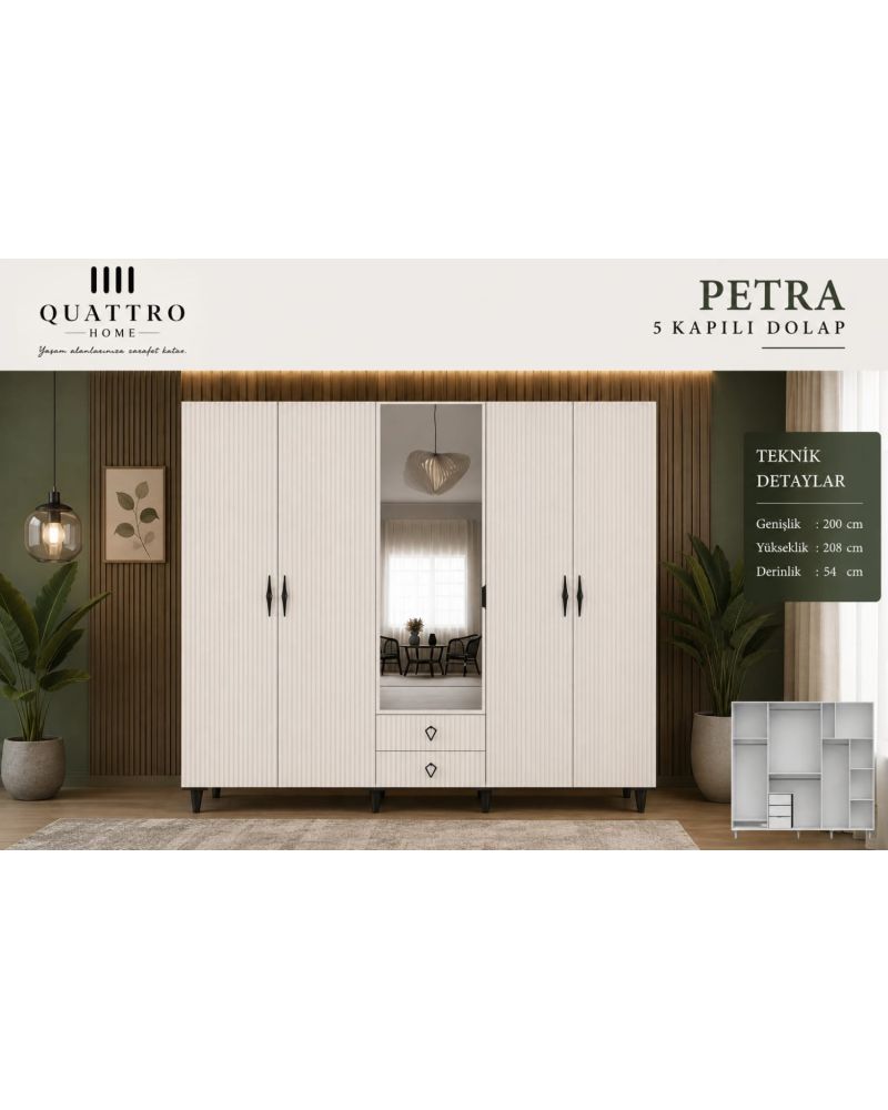 Petra 5 Kapılı Aynalı Dolap