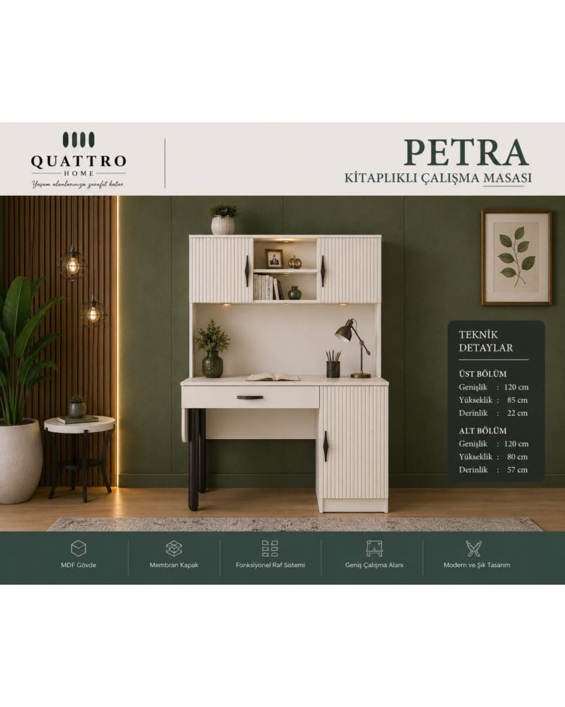 Petra Kitaplıklı Çalışma Masası