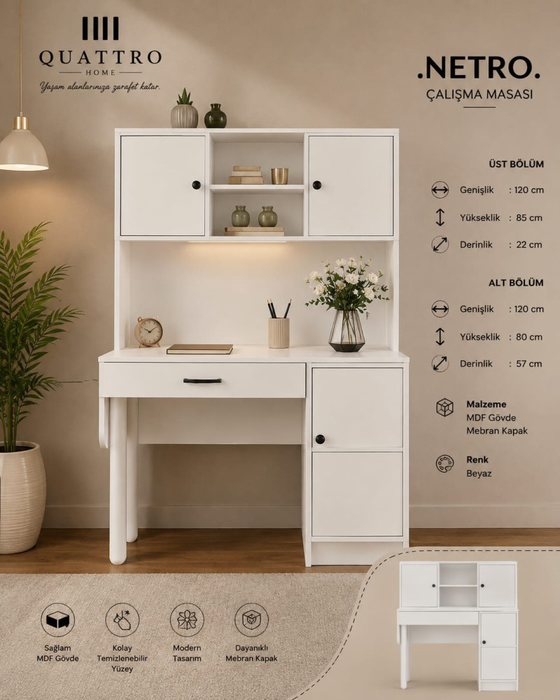 Netro Kitaplıklı Çalışma Masası