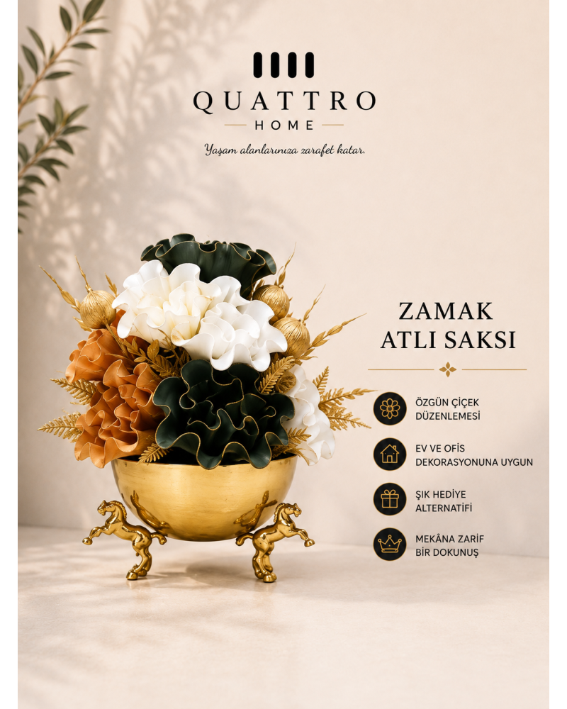Zamak Atlı Saksı Aranjmanlı - Gold