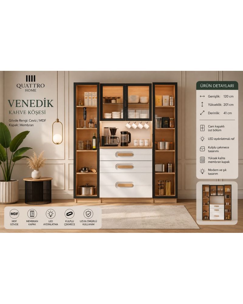 Venedik Çok Amaçlı Kahve Köşesi Dolabı