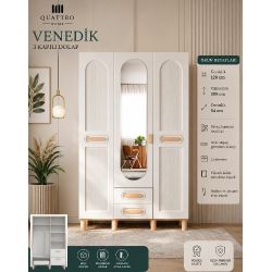 Venedik 3 Kapılı Aynalı Dolap