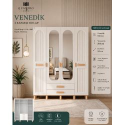 Venedik 4 Kapılı Aynalı Dolap
