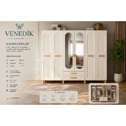Venedik 6 Kapılı Aynalı Dolap