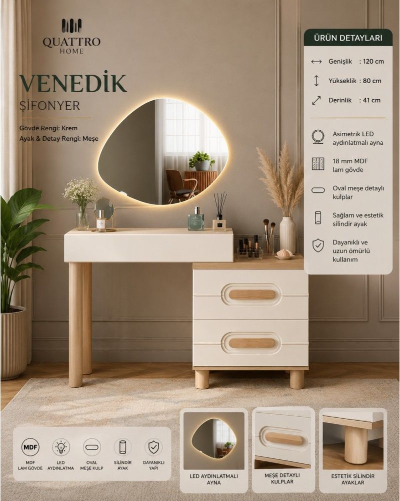 Venedik Aynalı Makyaj Masası