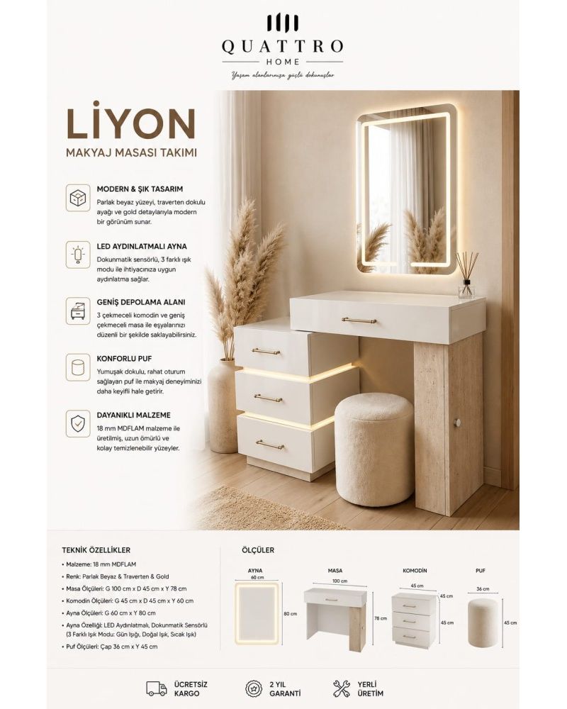 Liyon Makyaj Masası Takımı