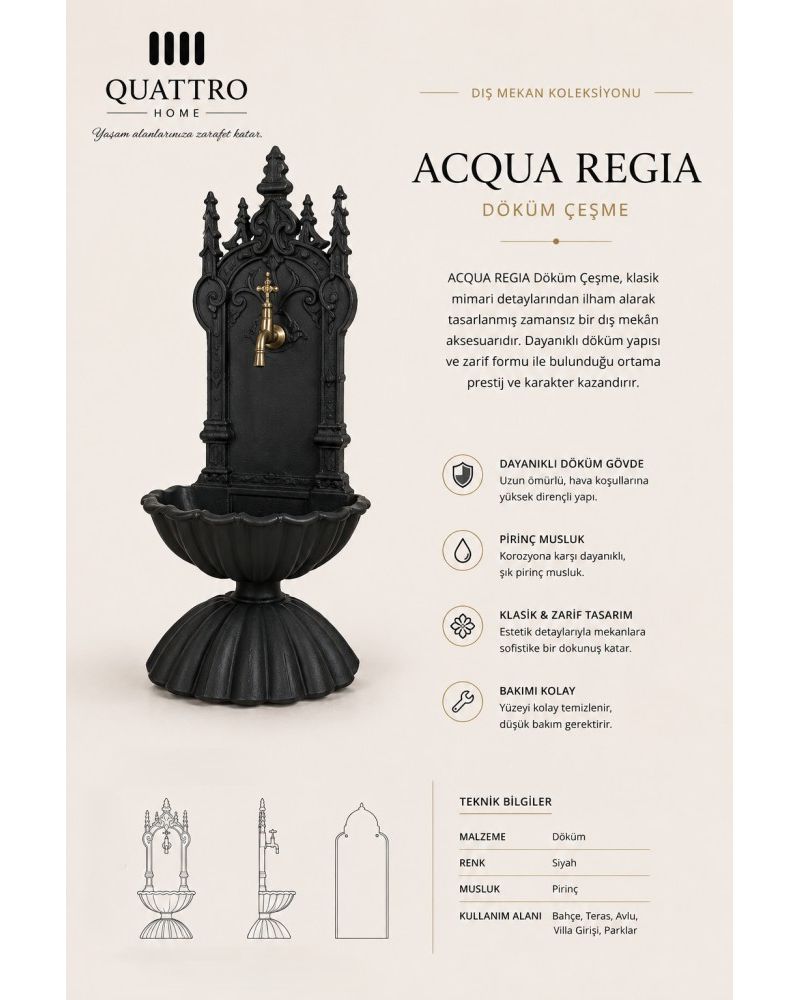 Acqua Regia Thrones Döküm Bahçe Çeşmesi – Dekoratif Alüminyum Döküm Dış Mekân Çeşmesi