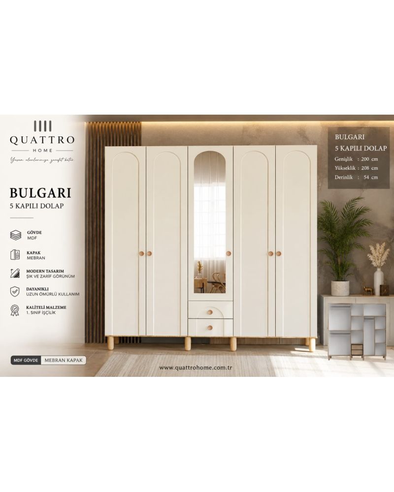 Bulgari 5 Kapılı Aynalı Dolap