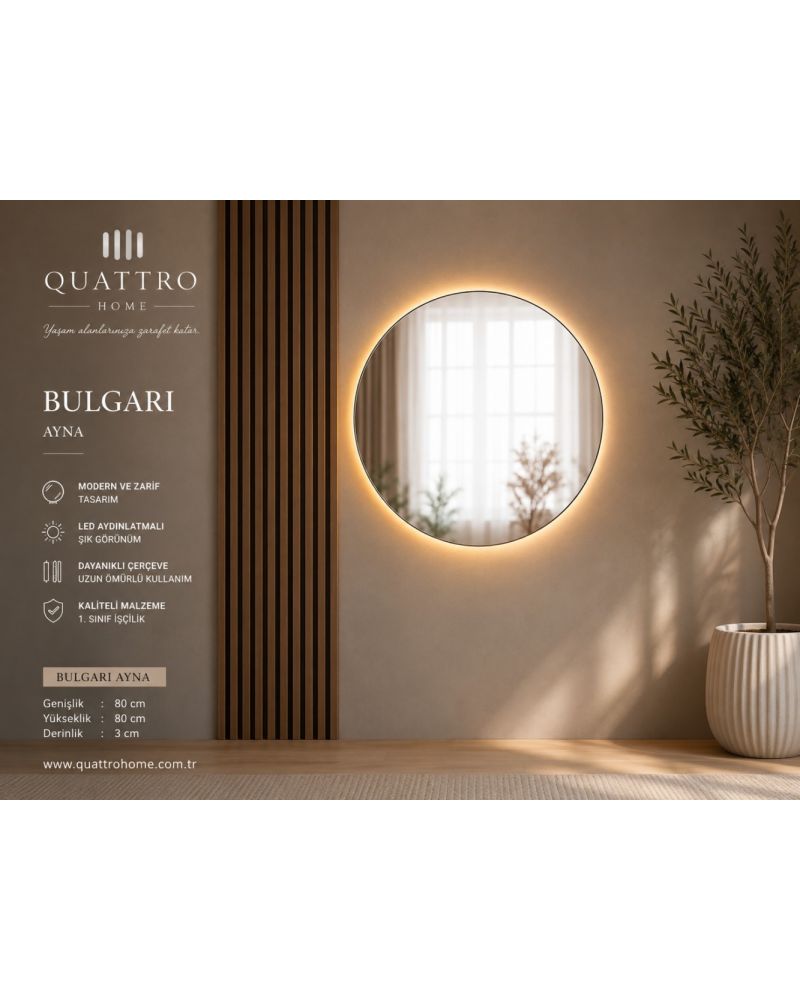 Bulgari LED Aydınlatmalı Yuvarlak Ayna