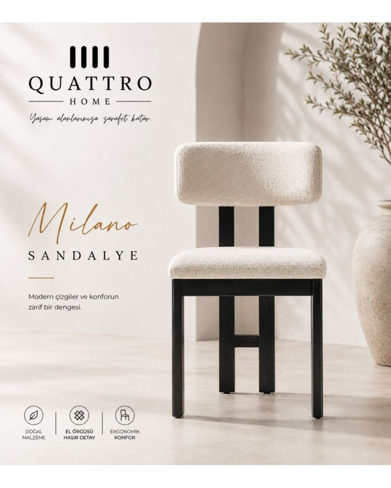 Milano Krem Kumaşlı Siyah Ayaklı Modern Yemek Sandalyesi