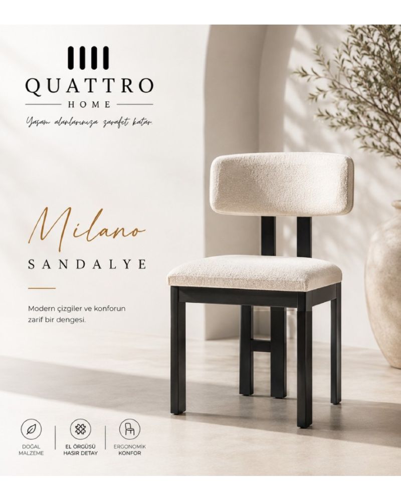 Milano Krem Kumaşlı Siyah Ayaklı Modern Yemek Sandalyesi