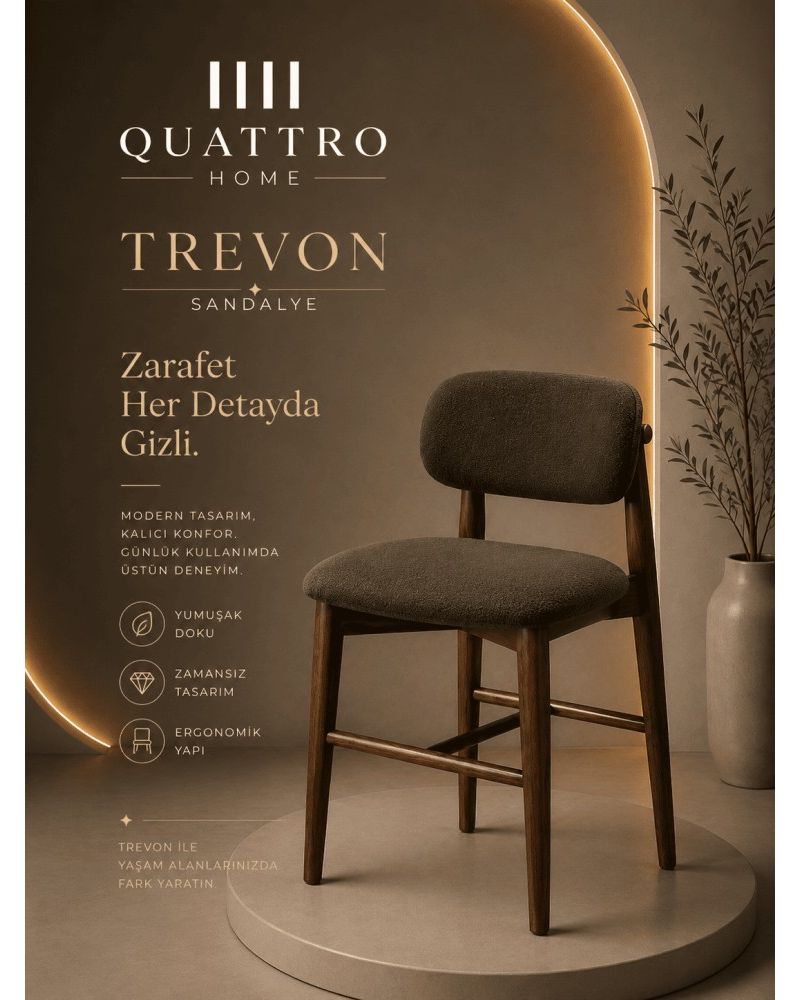Trevon Sandalye Ahşap Ayaklı Ergonomik Modern Yemek Sandalyesi