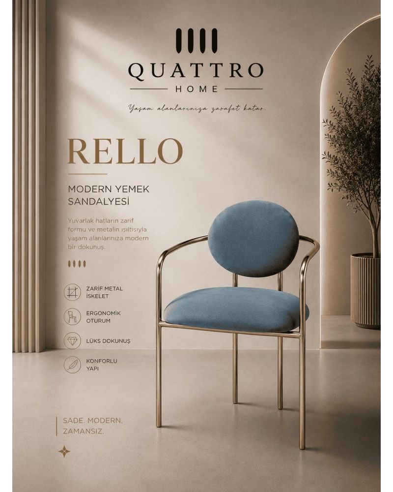 Rello Modern Yemek Sandalyesi Zarif Metal İskeletli Ergonomik Sandalye