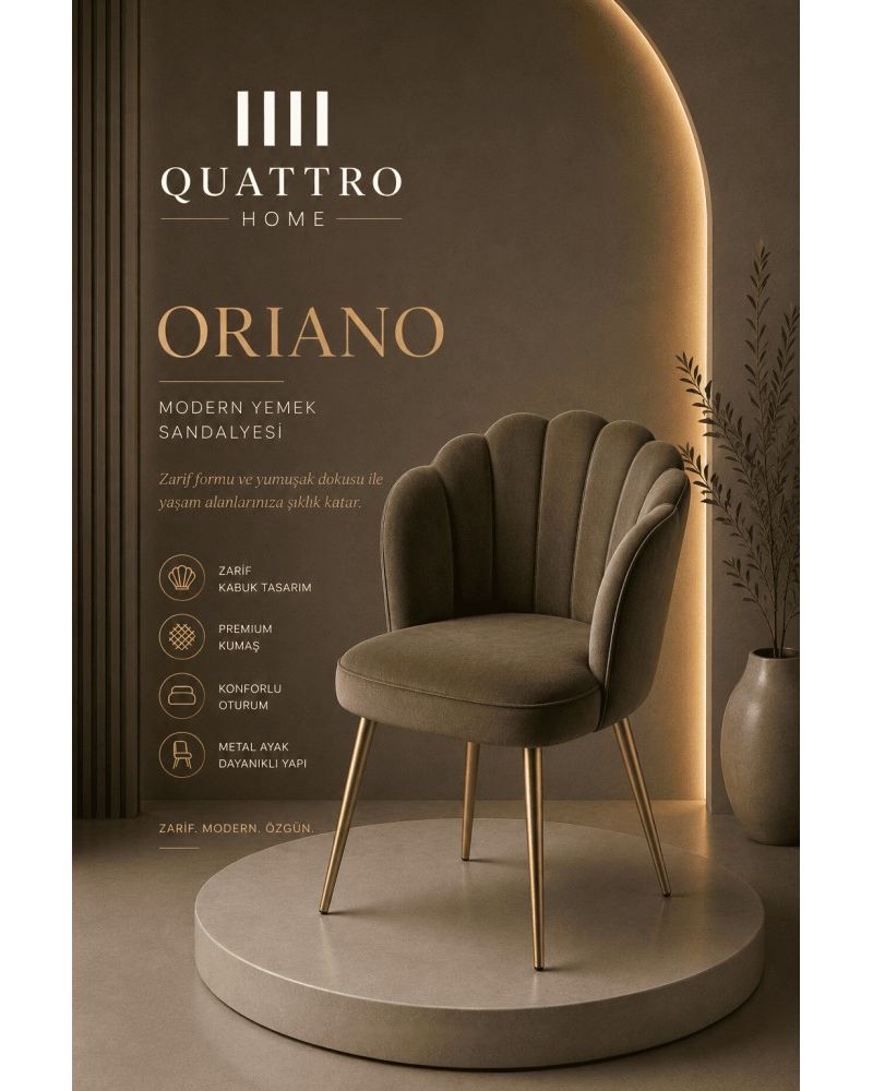Oriano Kabuk Modern Yemek Sandalyesi Premium Kumaş Metal Ayaklı Sandalye