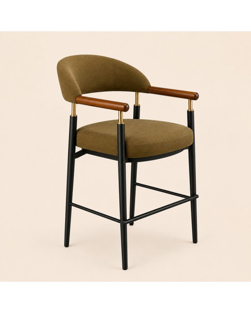 Eravo Modern Bar Sandalyesi Ahşap Kollu Metal Ayaklı Ergonomik Sandalye