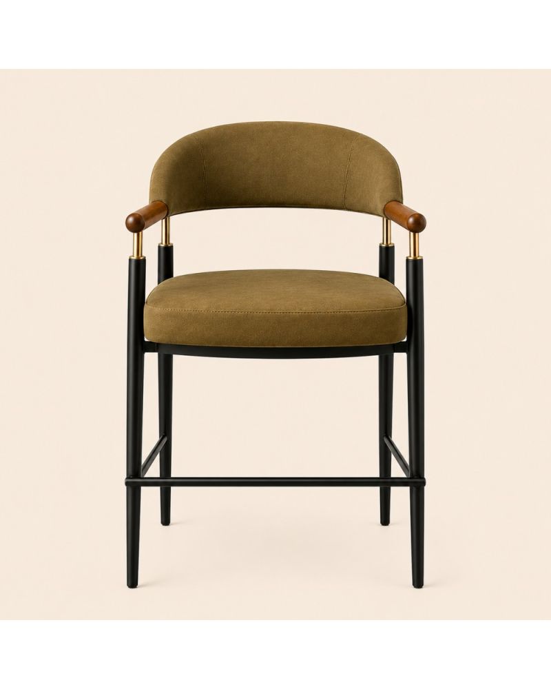 Eravo Modern Bar Sandalyesi Ahşap Kollu Metal Ayaklı Ergonomik Sandalye