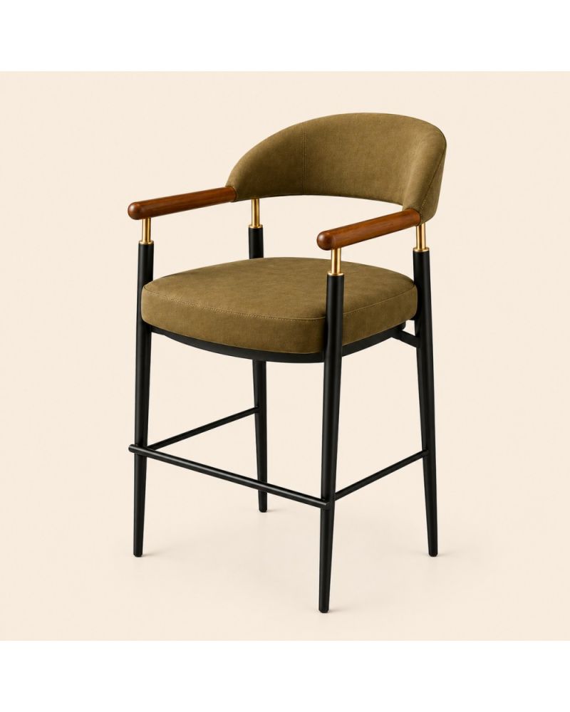 Eravo Modern Bar Sandalyesi Ahşap Kollu Metal Ayaklı Ergonomik Sandalye