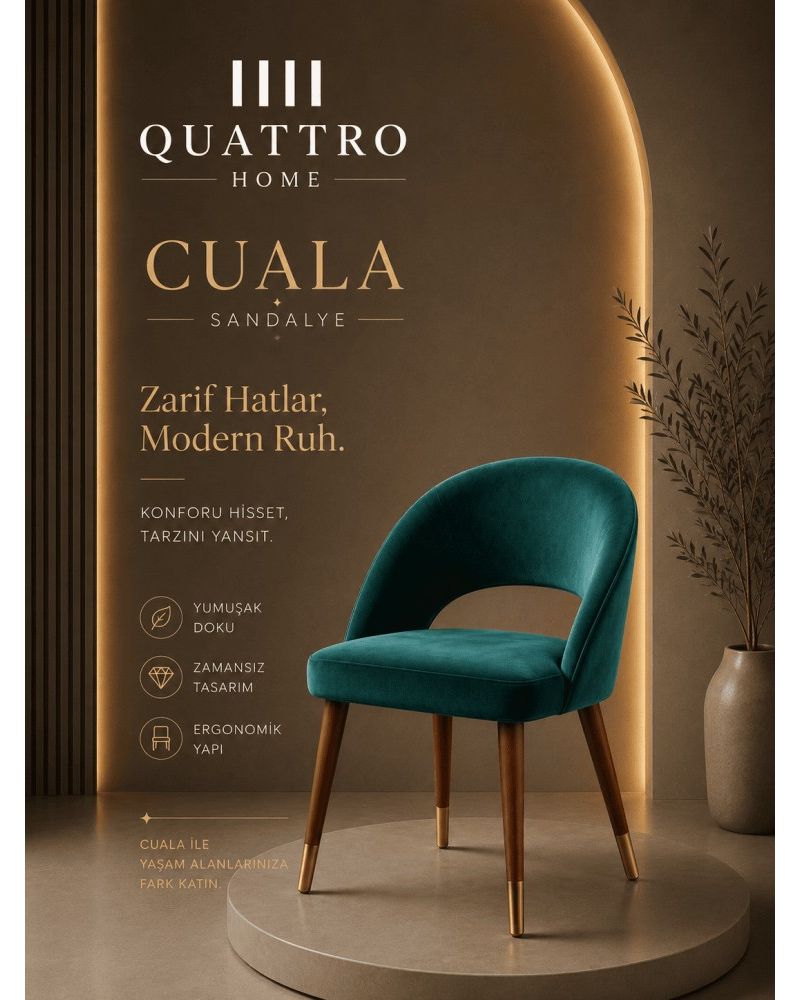 Cuala Sandalye Ahşap Ayaklı Modern Ergonomik Yemek Sandalyesi