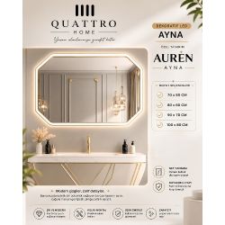 Quattro Home Auren Dekoratif LED Ayna | Gold Detaylı Modern Banyo Aynası