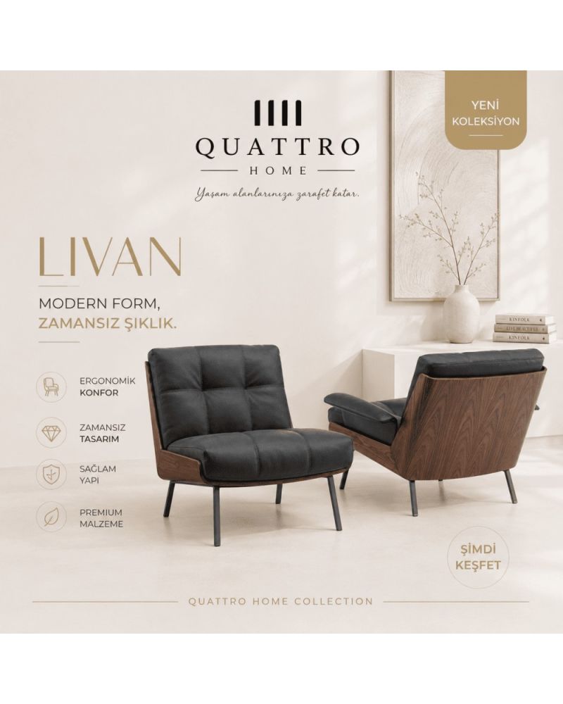 Livan Modern Lounge Koltuk Ceviz Zamansız Tasarımlı Dinlenme Koltuğu