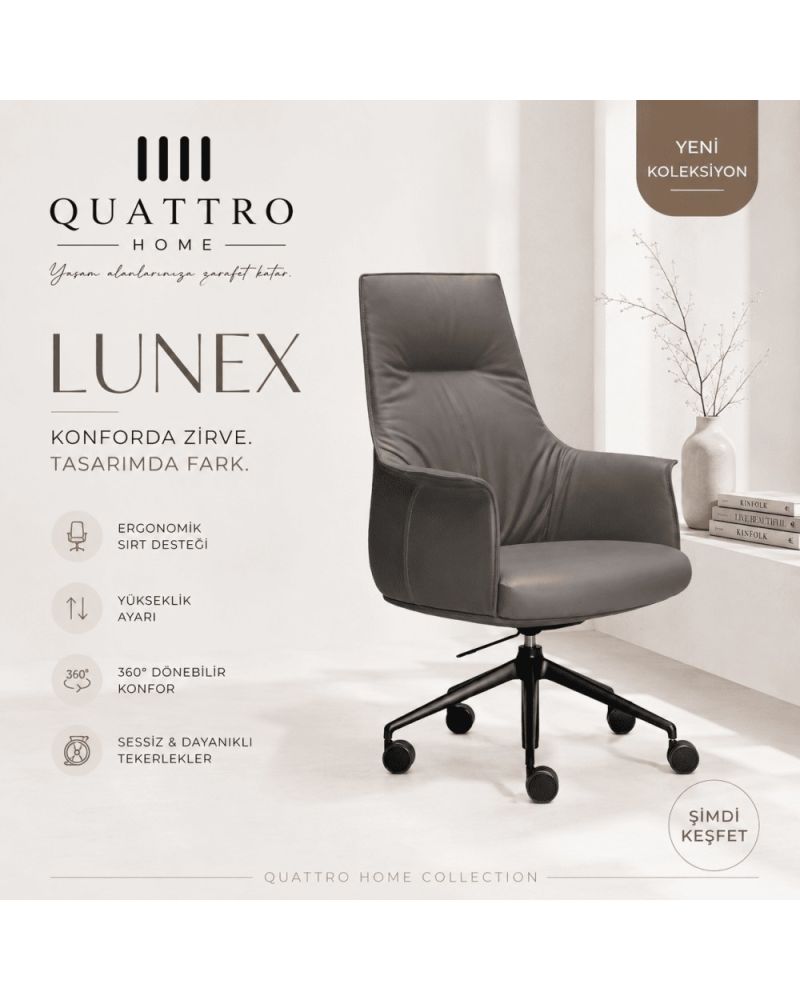 Lunex Ergonomik Ofis Koltuğu Yükseklik Ayarlı 360° Döner Çalışma Sandalyesi