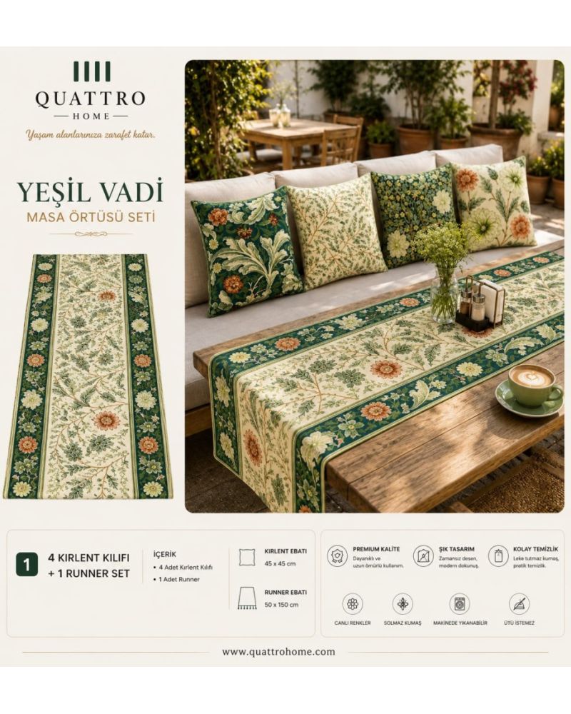 Quattro Home Yeşil Vadi Masa Örtüsü Seti