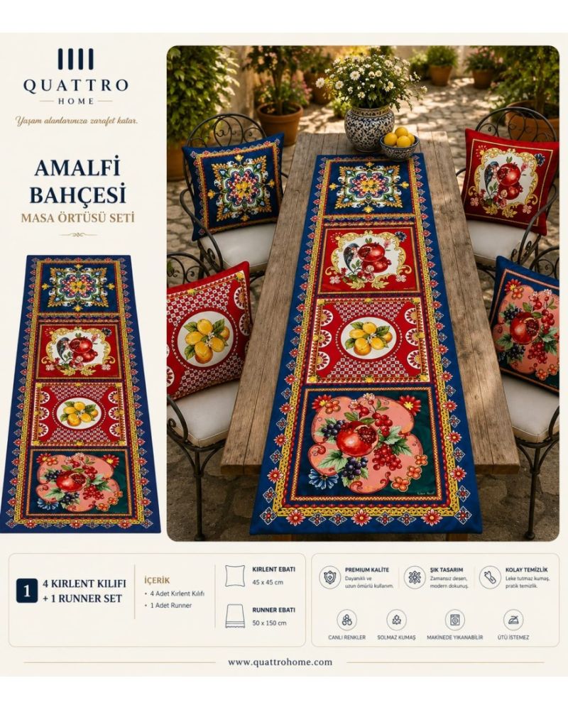 Quattro Home Amalfi Bahçesi Masa Örtüsü Seti