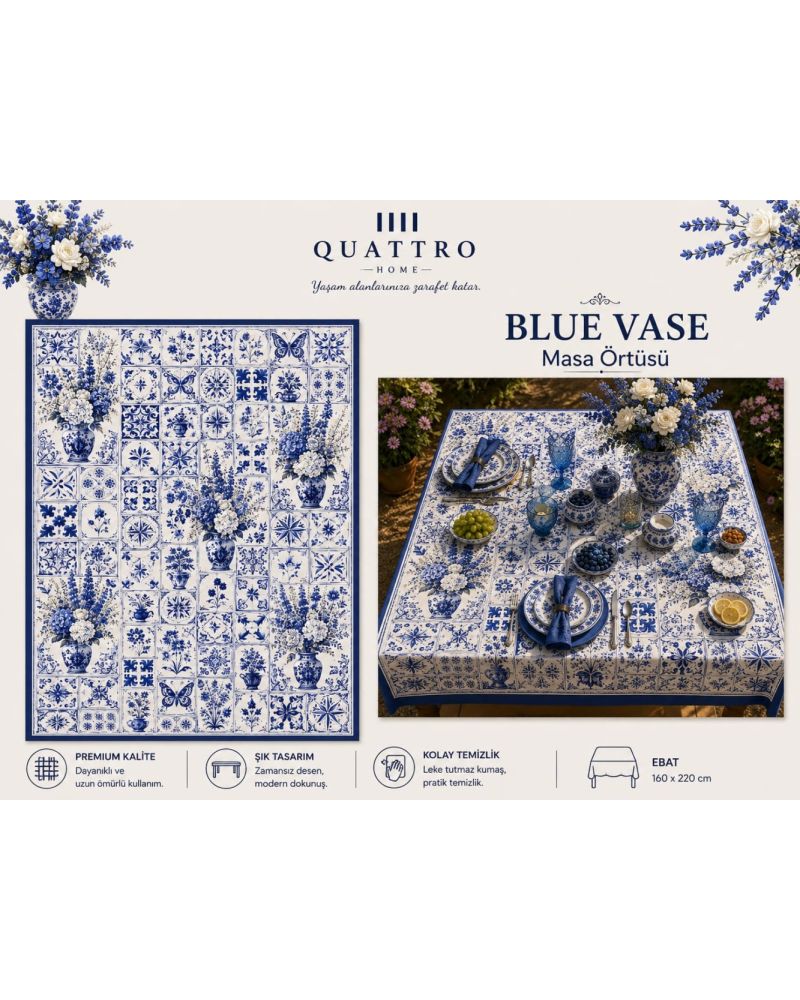 Quattro Home Blue Vase Masa Örtüsü