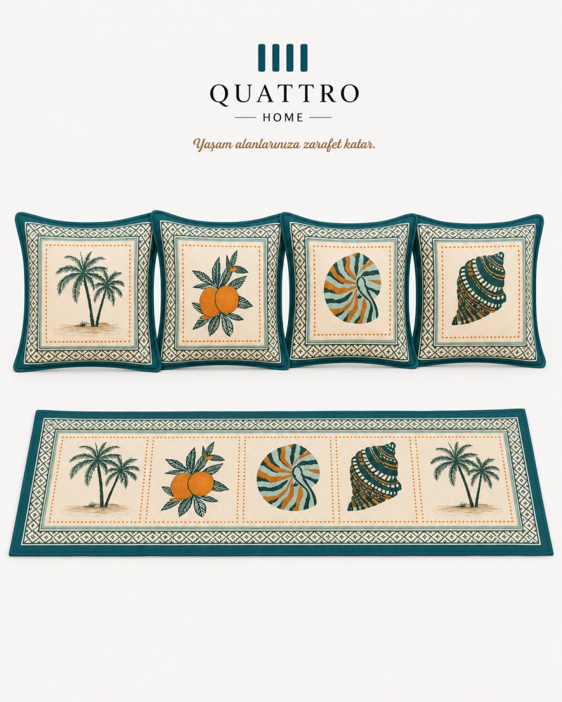 Quattro Home Marina 4 Kırlent Kılıfı + 1 Runner Seti