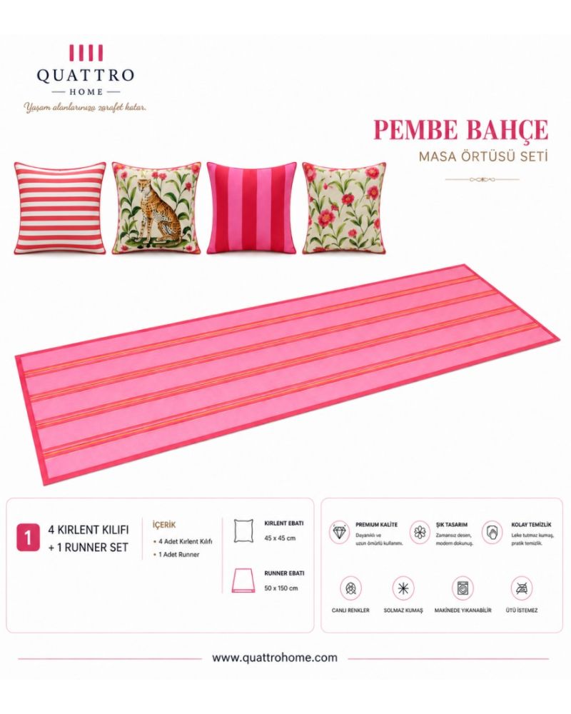Quattro Home Pembe Bahçe Masa Örtüsü Seti