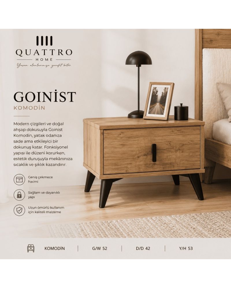 Quattro Home Goinist Komodin Ahşap Görünümlü Modern Yatak Odası Komodini