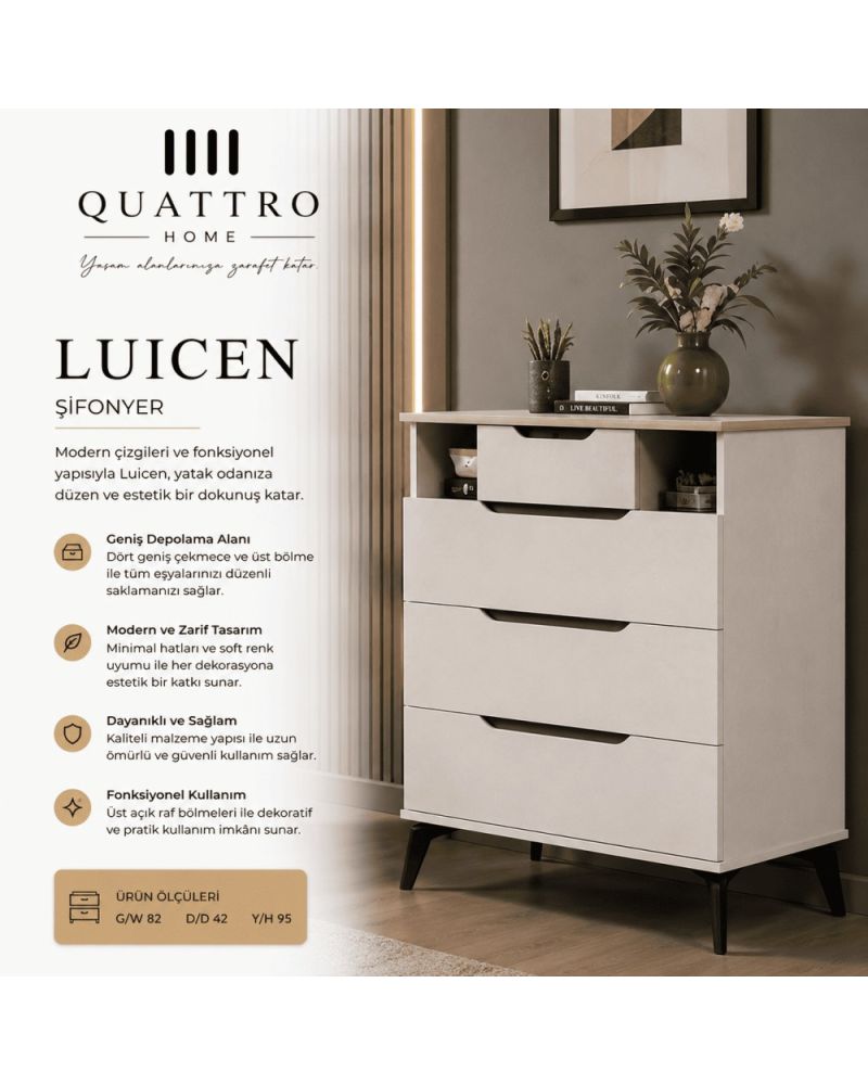 Quattro Home Luicen Şifonyer  4 Çekmeceli Modern Yatak Odası Şifonyeri