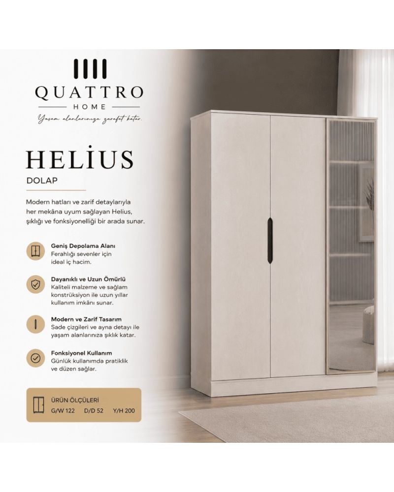 Quattro Home Helius Dolap Aynalı Modern Yatak Odası Gardırobu