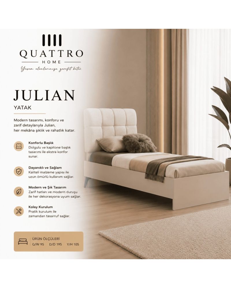 Quattro Home Julian Yatak 95x195x105 cm Modern Başlıklı Tek Kişilik Yatak