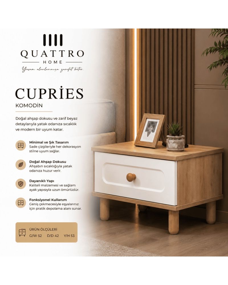 Quattro Home Cupries Komodin Tek Çekmeceli Modern Yatak Odası Komodini