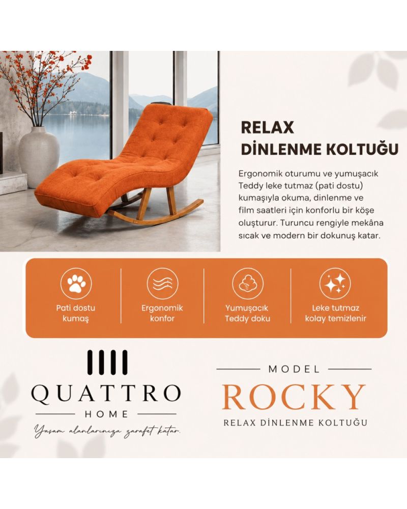 Rocky Relax Dinlenme Koltuğu Teddy Kumaş Sallanan Şezlong Koltuk