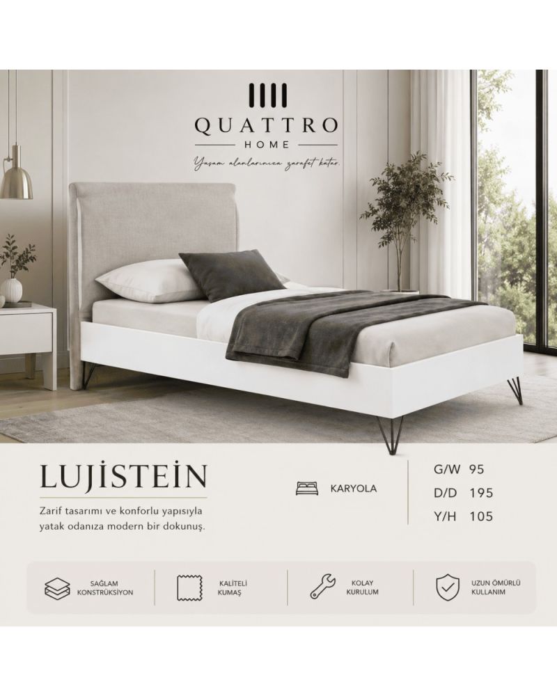 Quattro Home Lujistein Karyola Kumaş Başlıklı Modern Tek Kişilik Karyola