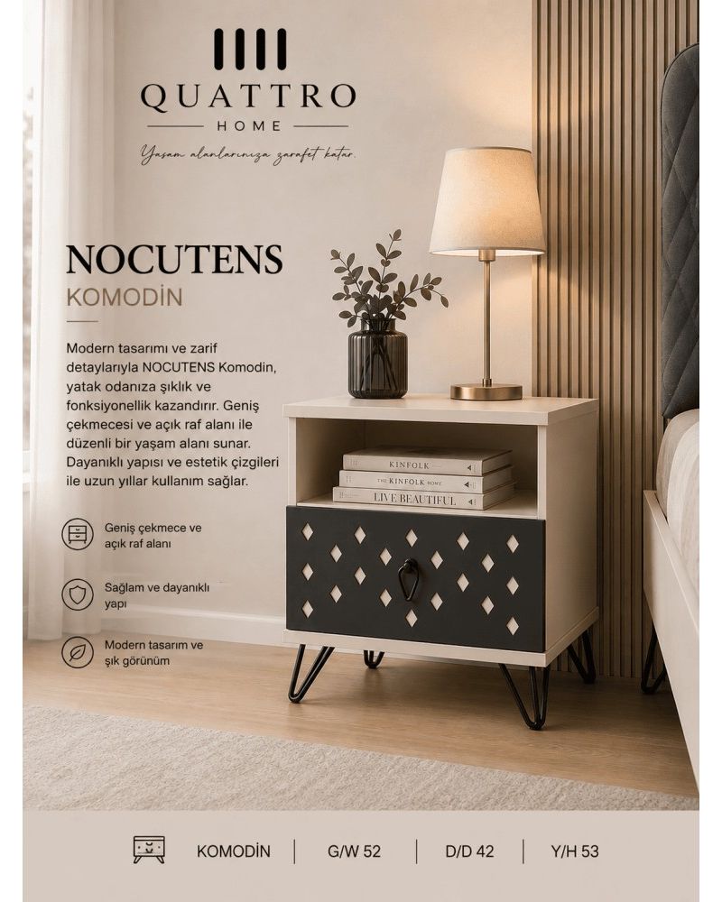 Quattro Home Nocutens Komodin  Açık Raflı Modern Yatak Odası Komodini