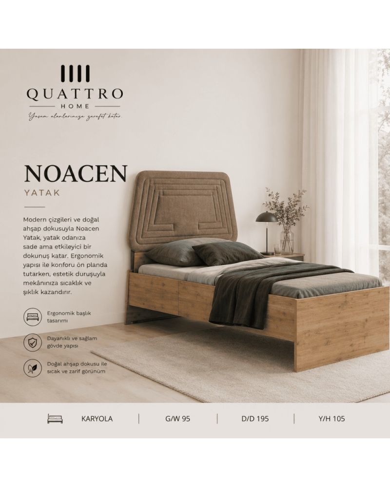 Quattro Home Noacen Yatak  Ergonomik Başlıklı Tek Kişilik Karyola