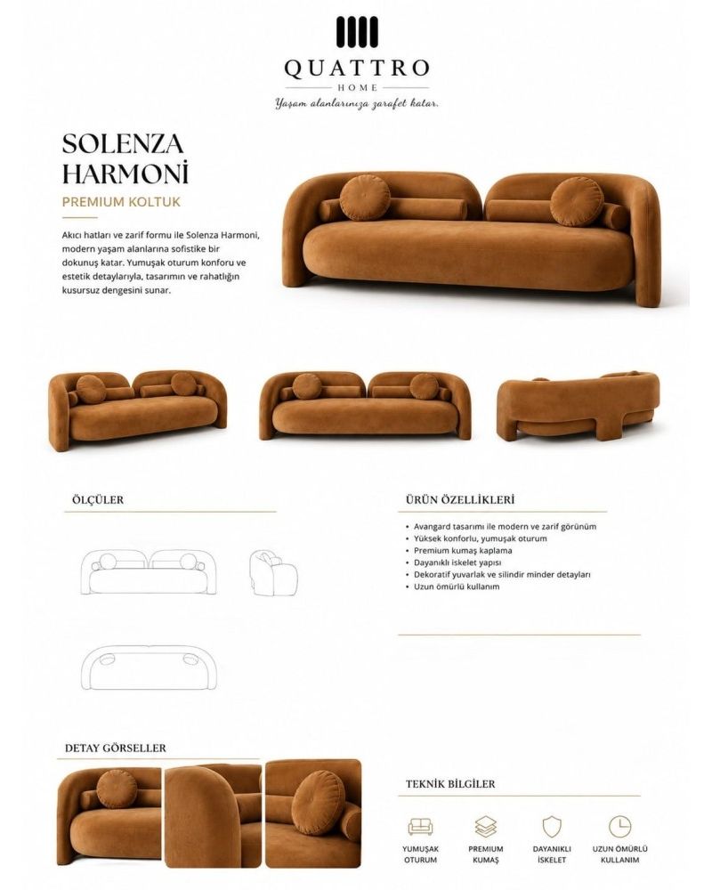 Solenza Harmoni Taba Yuvarlak Hatlı Premium Koltuk