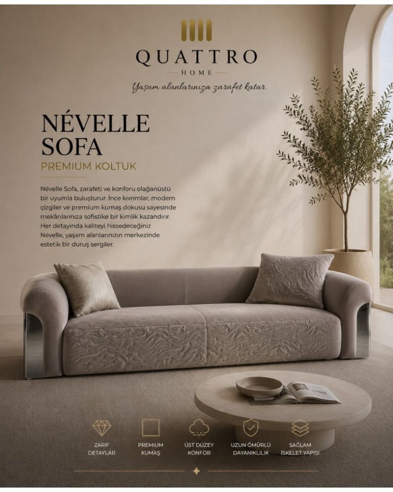 Névelle Sofa Vizon Premium Kumaşlı Modern Koltuk