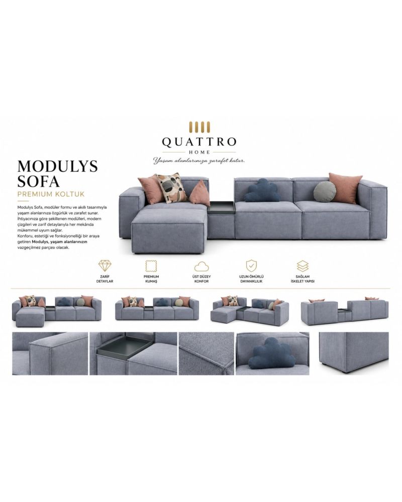 Modulys Sofa Gri Şezlonglu Modüler Köşe Koltuk
