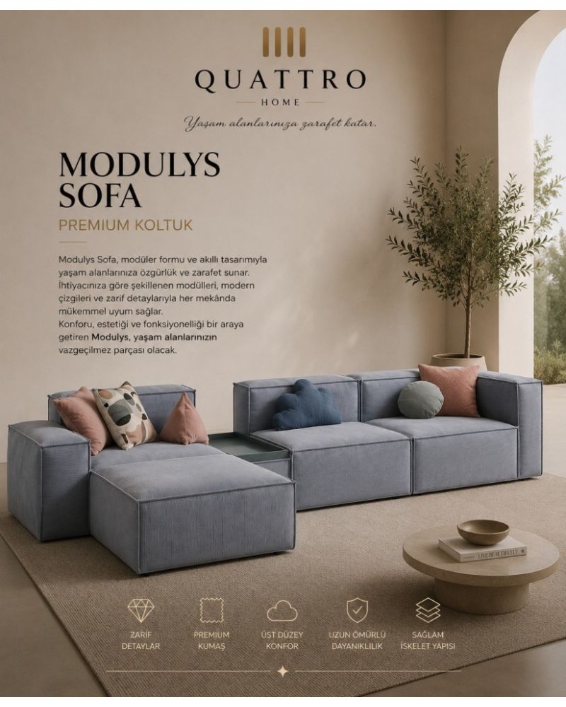 Modulys Sofa Gri Şezlonglu Modüler Köşe Koltuk