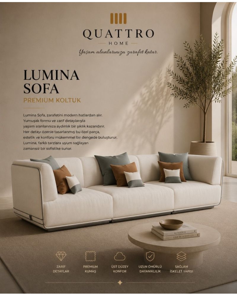 Lumina Sofa Krem Premium Kumaşlı Modern Koltuk