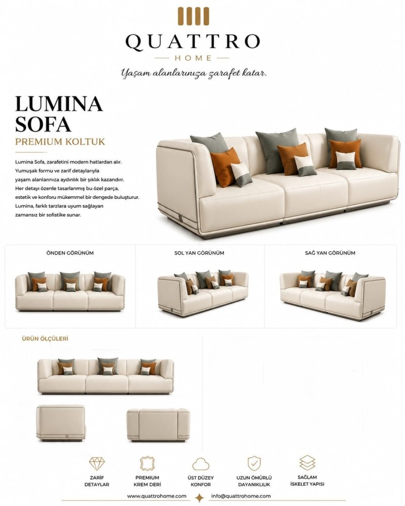 Lumina Sofa Krem Premium Kumaşlı Modern Koltuk