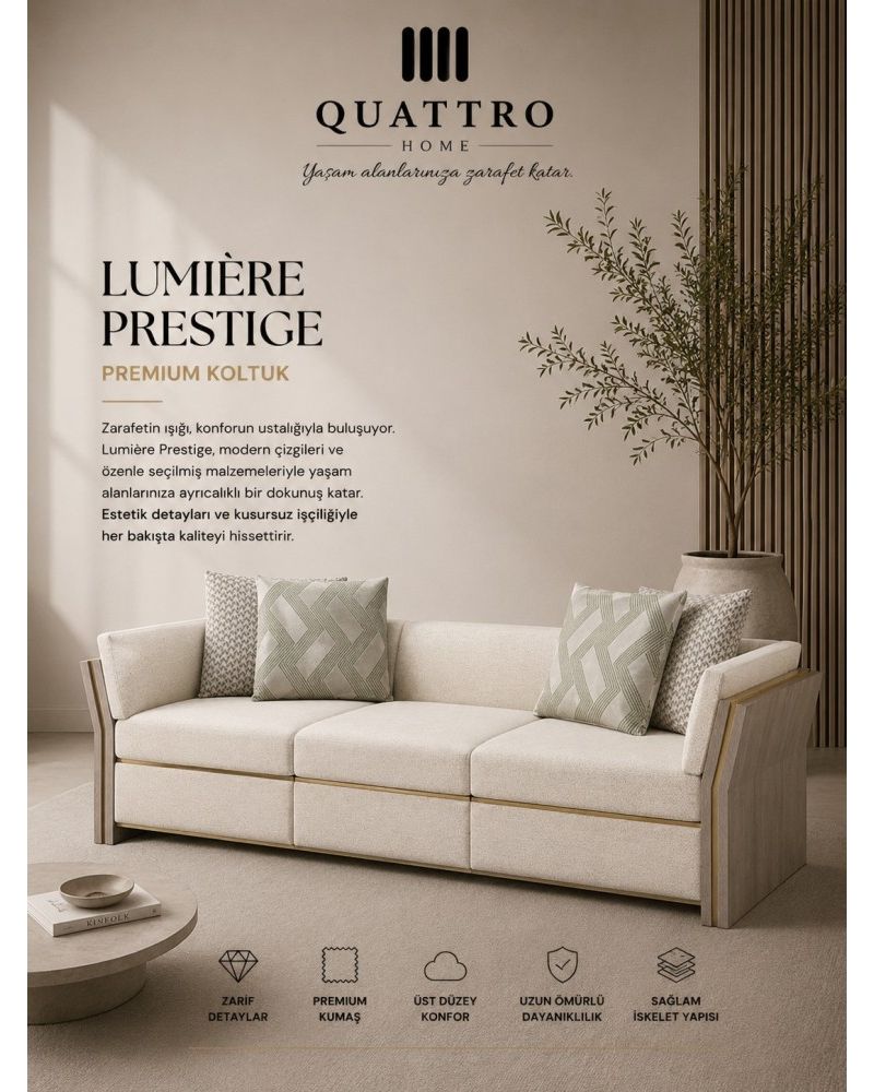 Lumière Prestige Krem Ahşap Yan Panelli Premium Koltuk