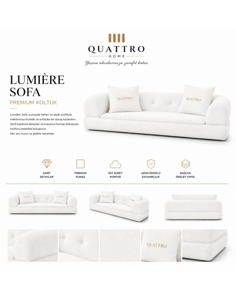 Quattro Home Lumière Sofa Krem Alçak Profilli Premium Koltuk
