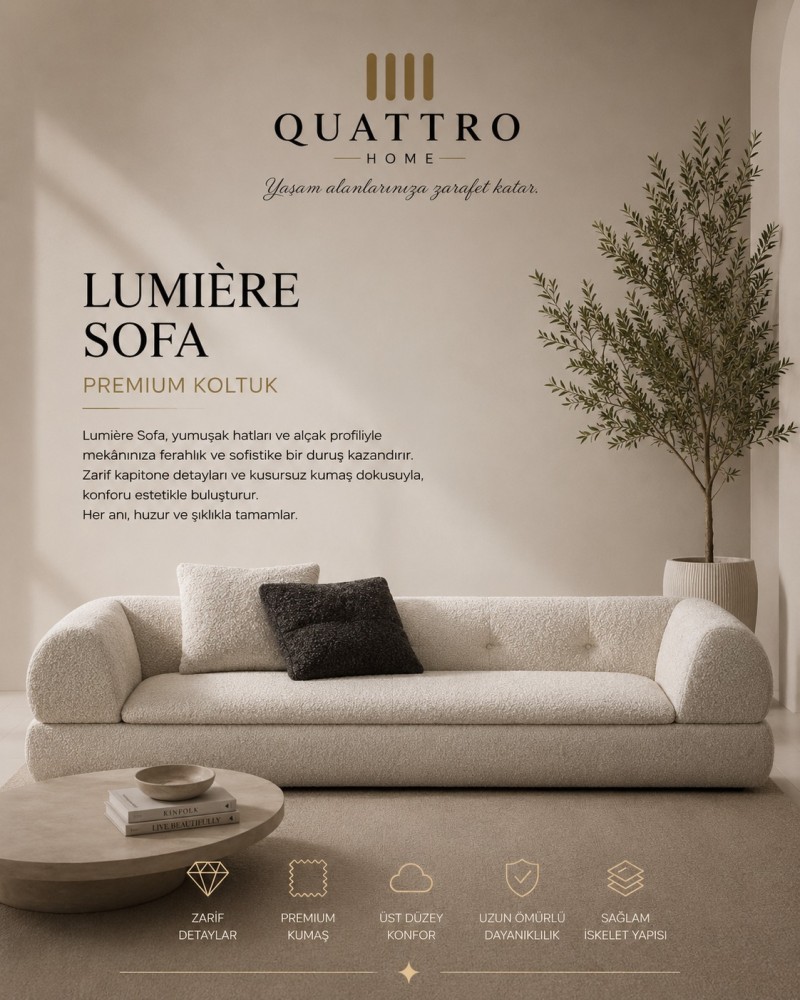 Lumière Sofa Krem Alçak Profilli Premium Koltuk